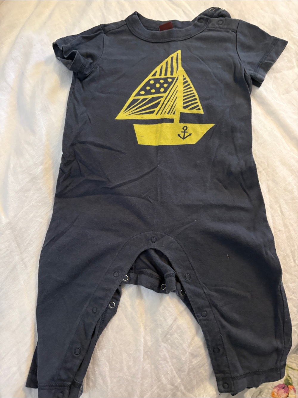 Kids Tea Collection Navy One-Piece with Yellow Sailboat Print